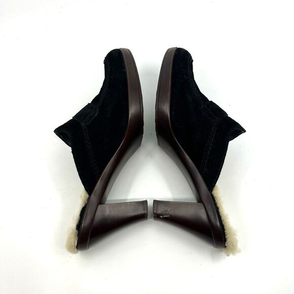 UGG Isabella Black Suede and Shearling Heeled Clogs Women's 6.5 US - Picture 7 of 9